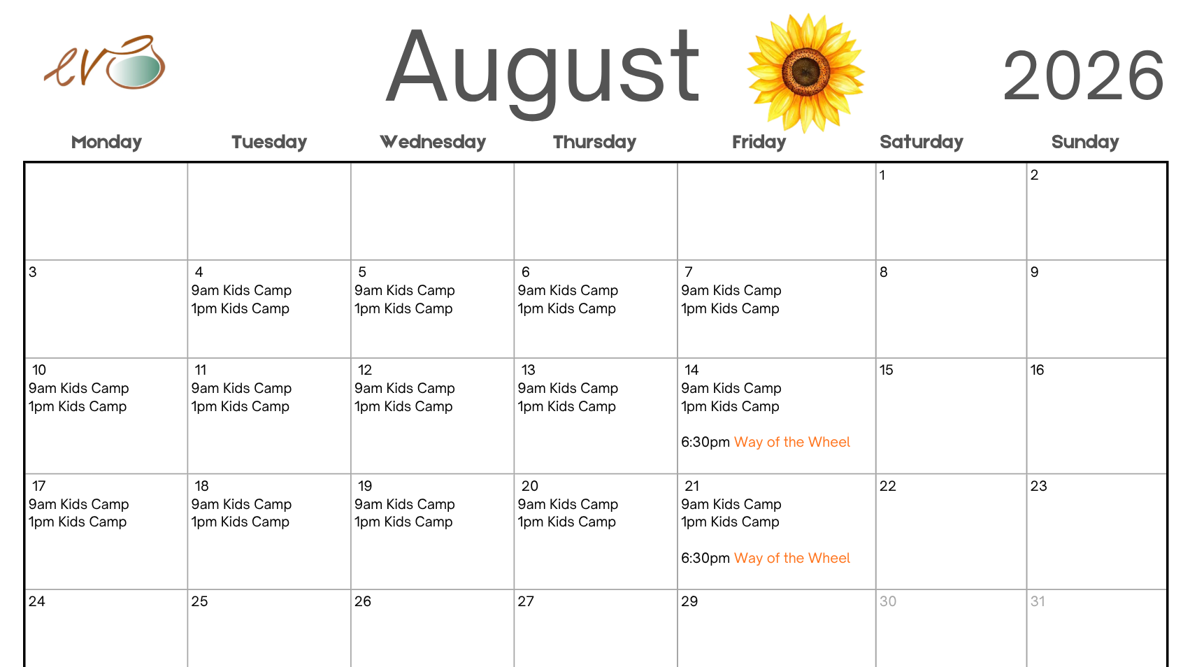 August Calendar
